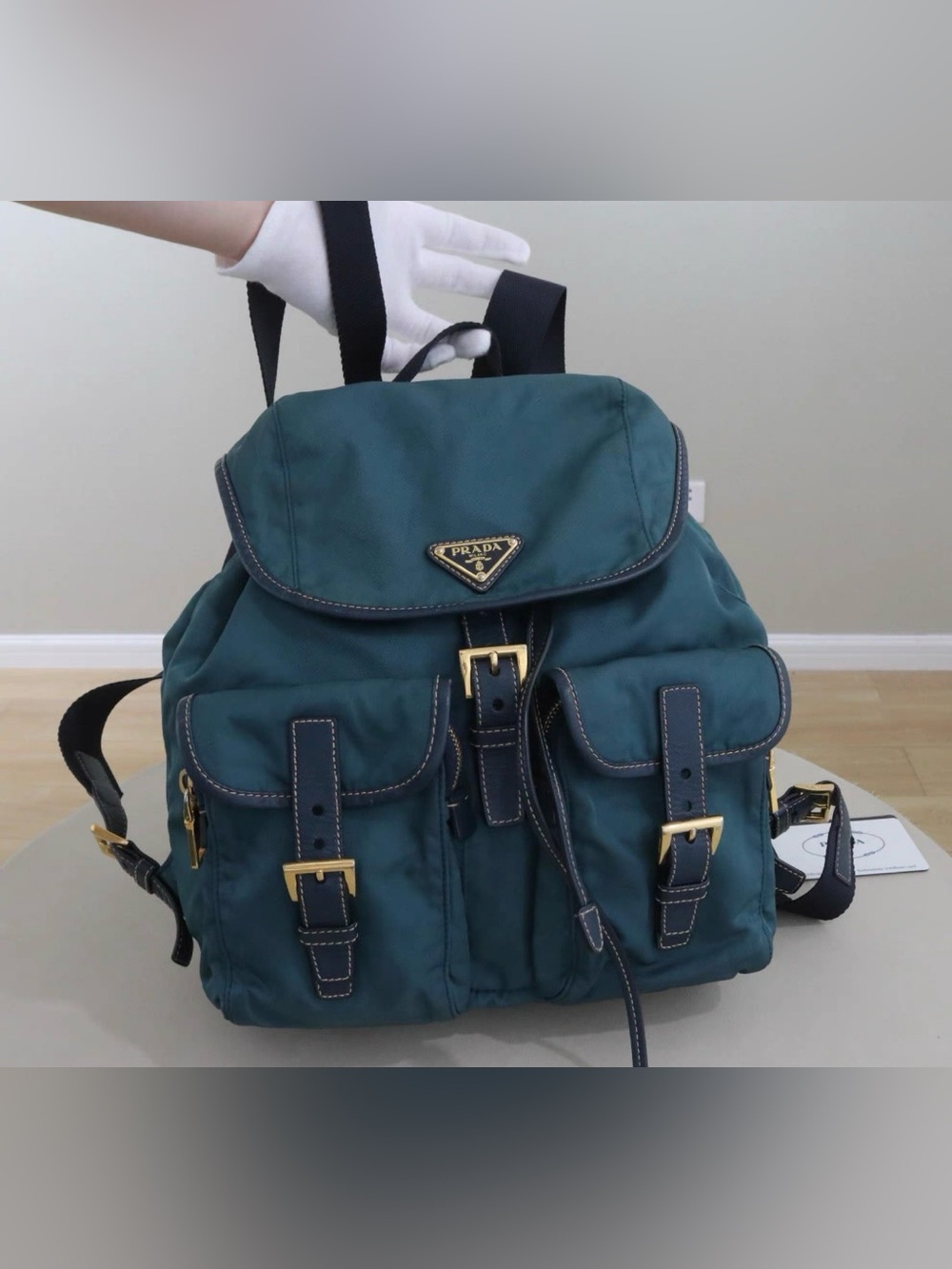 Prada Teal Nylon Backpack with Dark Leather Trim
